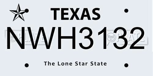 NWH3132 Texas License Plate