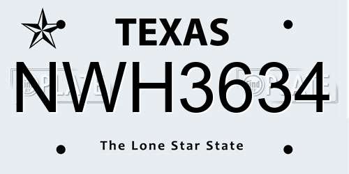 NWH3634 Texas License Plate