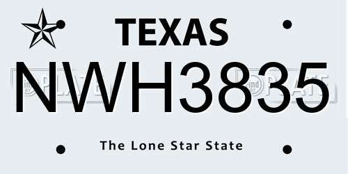 NWH3835 Texas License Plate