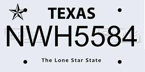 NWH5584 Texas License Plate