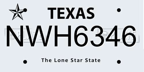 NWH6346 Texas License Plate