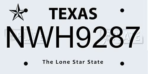 NWH9287 Texas License Plate