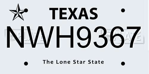 NWH9367 Texas License Plate