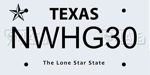 NWHG30 Texas License Plate