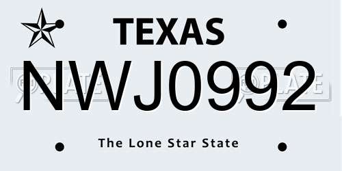 NWJ0992 Texas License Plate