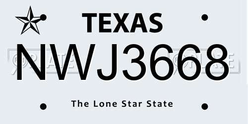 NWJ3668 Texas License Plate