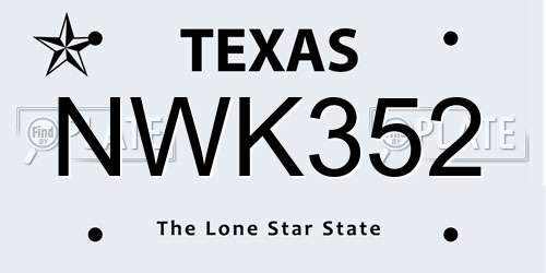 NWK352 Texas License Plate