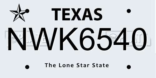 NWK6540 Texas License Plate