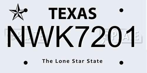 NWK7201 Texas License Plate