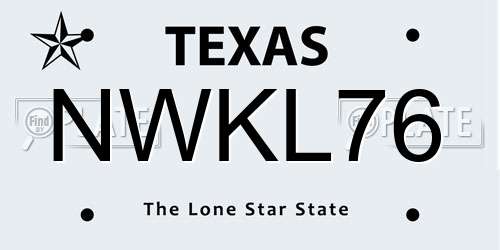 NWKL76 Texas License Plate