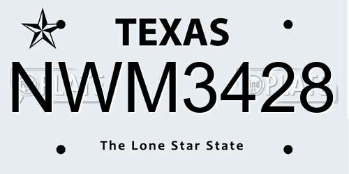 NWM3428 Texas License Plate