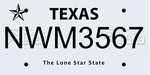 NWM3567 Texas License Plate