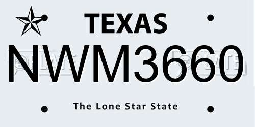 NWM3660 Texas License Plate