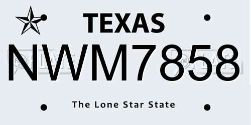 NWM7858 Texas License Plate