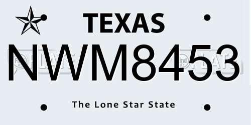 NWM8453 Texas License Plate