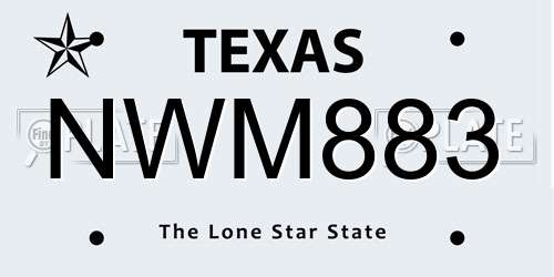 NWM883 Texas License Plate