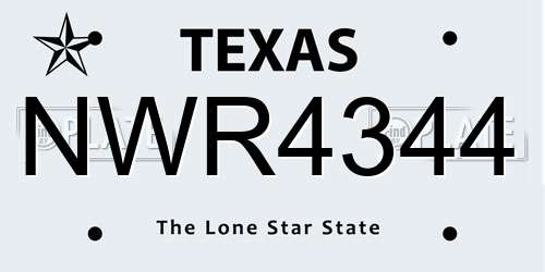 NWR4344 Texas License Plate