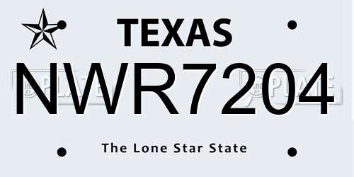 NWR7204 Texas License Plate