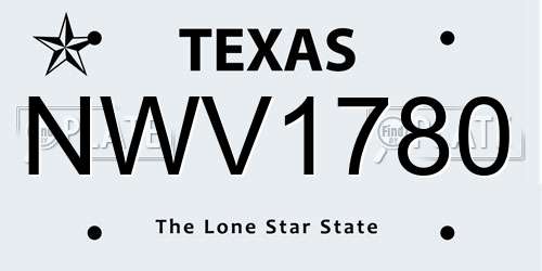NWV1780 Texas License Plate