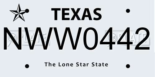 NWW0442 Texas License Plate