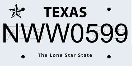 NWW0599 Texas License Plate