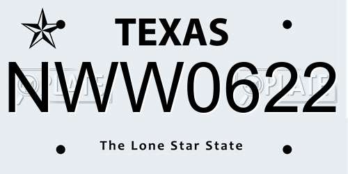 NWW0622 Texas License Plate