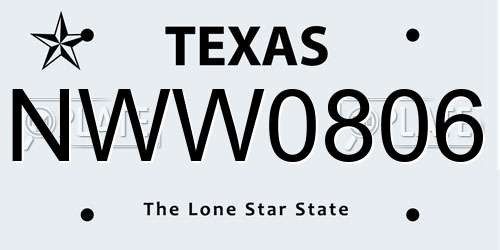 NWW0806 Texas License Plate