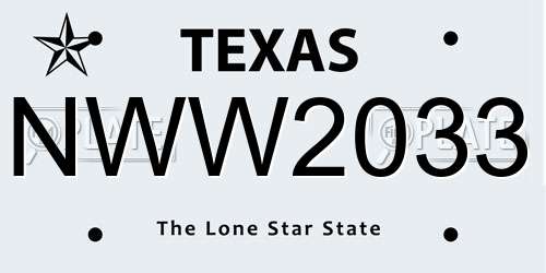 NWW2033 Texas License Plate