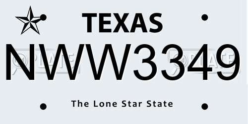 NWW3349 Texas License Plate
