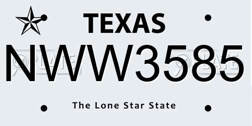 NWW3585 Texas License Plate