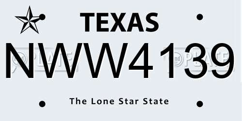 NWW4139 Texas License Plate