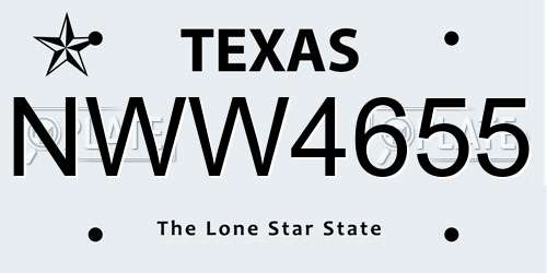 NWW4655 Texas License Plate