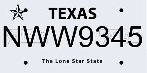 NWW9345 Texas License Plate