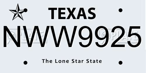 NWW9925 Texas License Plate