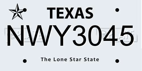 NWY3045 Texas License Plate