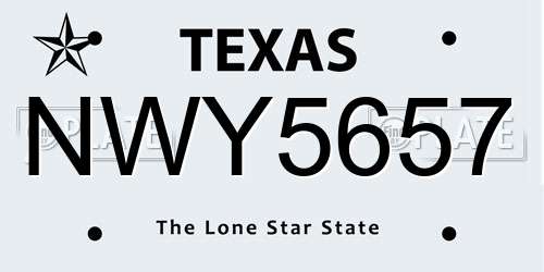 NWY5657 Texas License Plate