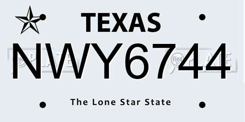NWY6744 Texas License Plate