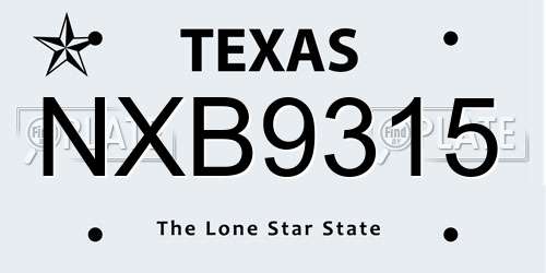 NXB9315 Texas License Plate