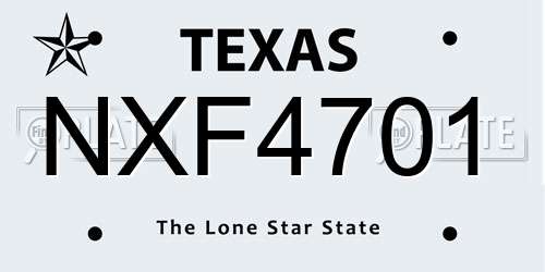NXF4701 Texas License Plate