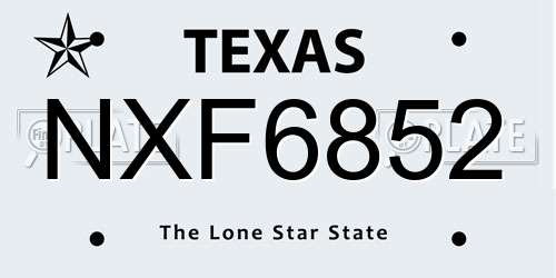 NXF6852 Texas License Plate