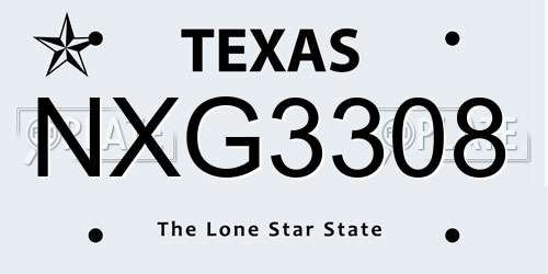 NXG3308 Texas License Plate