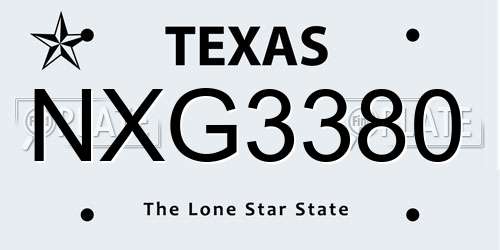 NXG3380 Texas License Plate