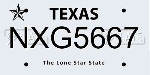 NXG5667 Texas License Plate