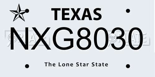 NXG8030 Texas License Plate