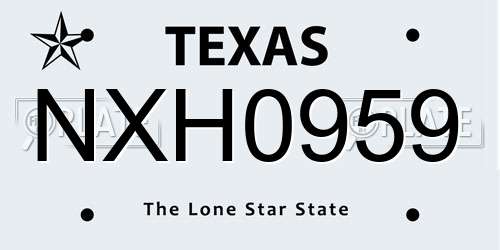 NXH0959 Texas License Plate