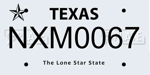 NXM0067 Texas License Plate
