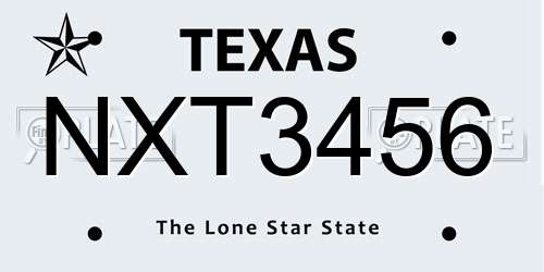 NXT3456 Texas License Plate