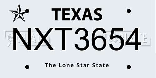 NXT3654 Texas License Plate