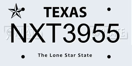 NXT3955 Texas License Plate