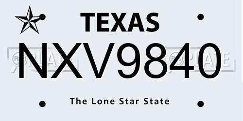 NXV9840 Texas License Plate